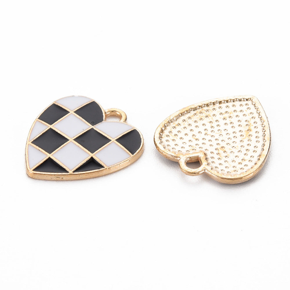 Alloy Black Checkered Heart Charm