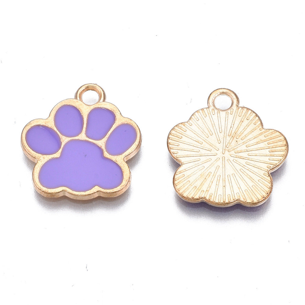 Gold Alloy Purple Paw Print Charm