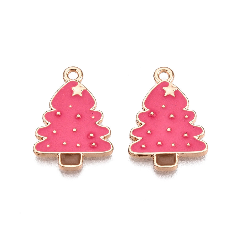 Gold Alloy Pink Christmas Tree Charm