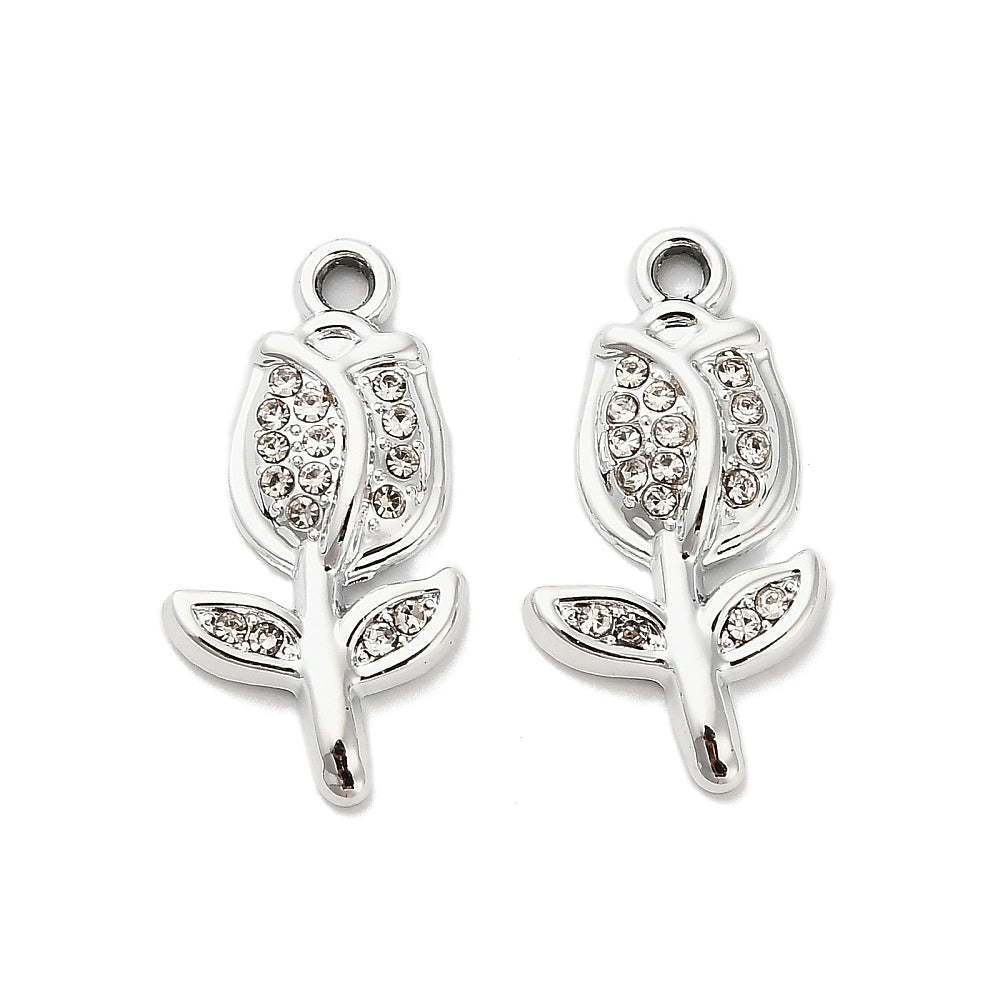 Alloy Rhinestone Rose Charm