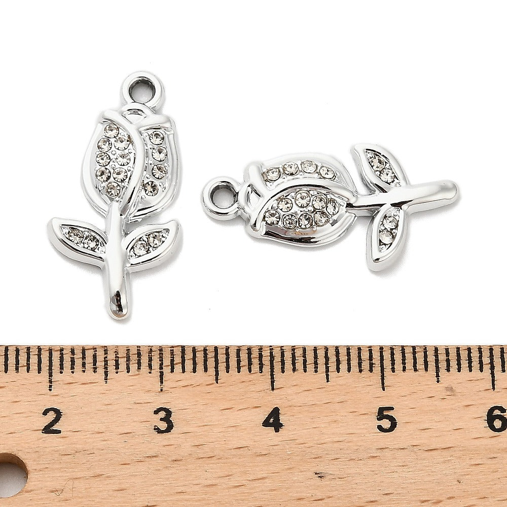 Alloy Rhinestone Rose Charm
