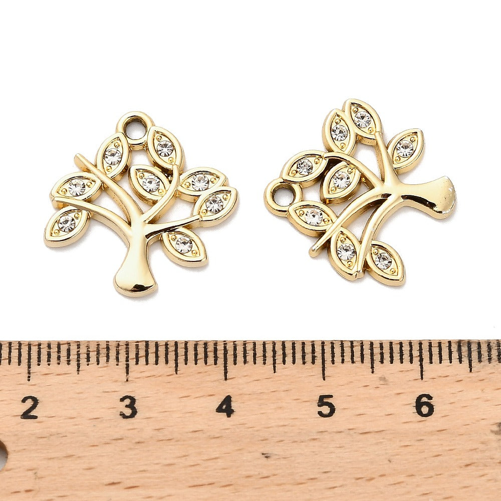 Gold Alloy Rhinestone Tree Charm