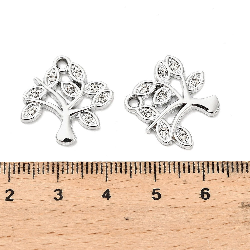 Silver Alloy Rhinestone Tree Charm