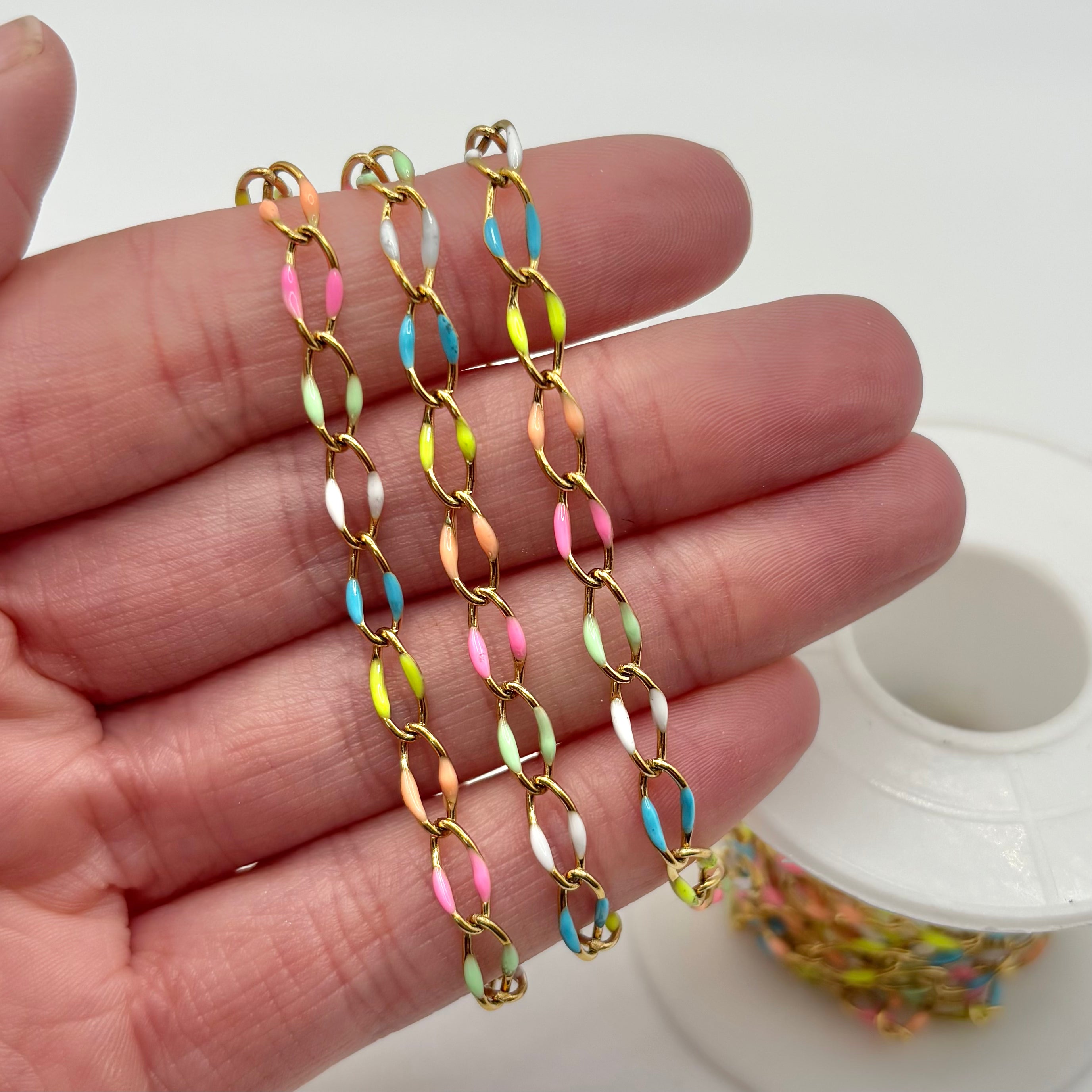 Ion Plated Stainless Steel Pastel Rainbow Enamel Chain By the Foot