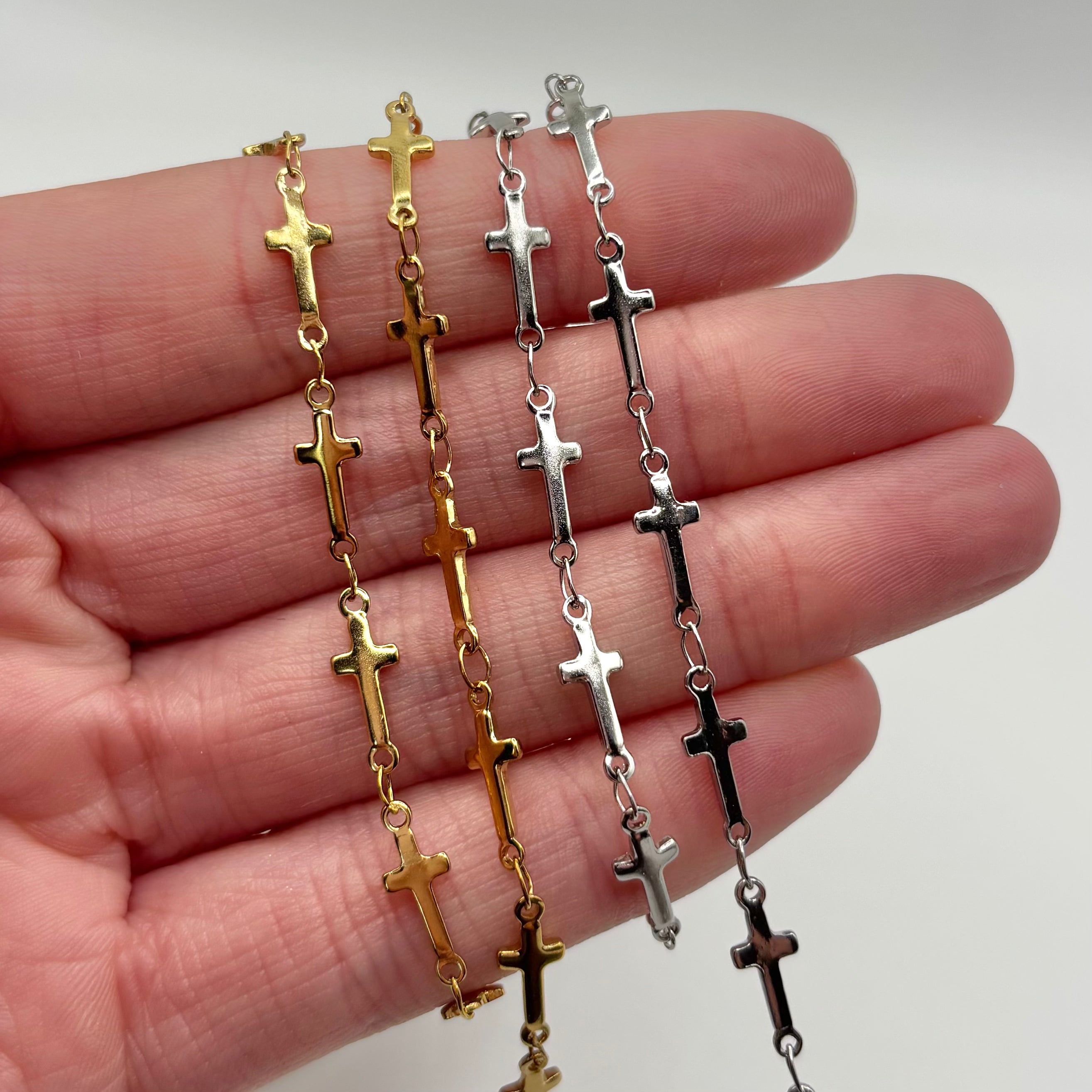 18k Gold PVD Stainless Steel Cross Chain By the Foot