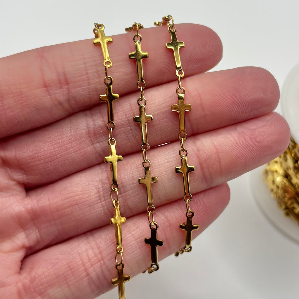 18k Gold PVD Stainless Steel Cross Chain By the Foot