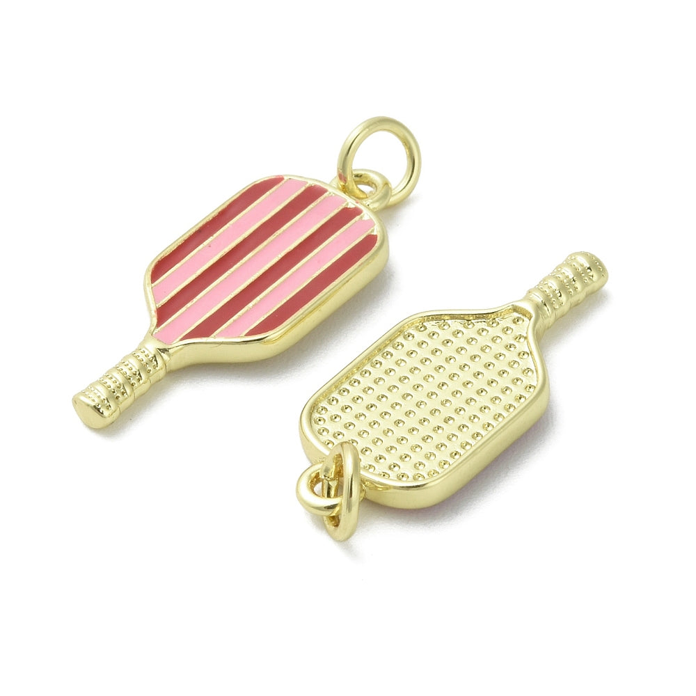 18k Gold Plated Brass Striped Pickleball Paddle Charm