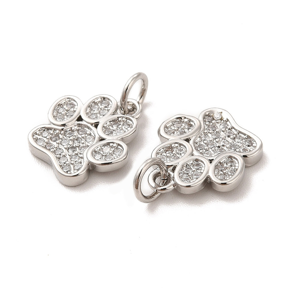 Silver Brass Paw Print Charm