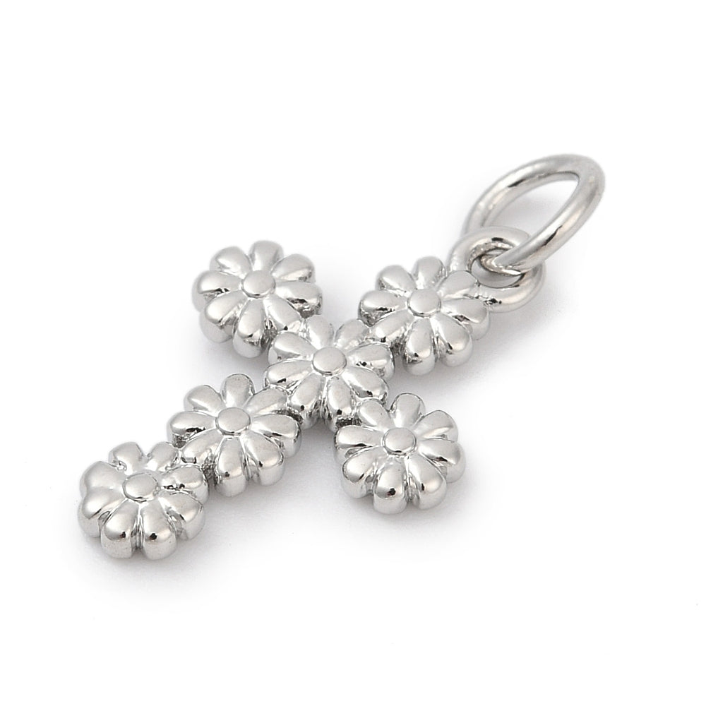 Silver Brass Daisy Cross Charm