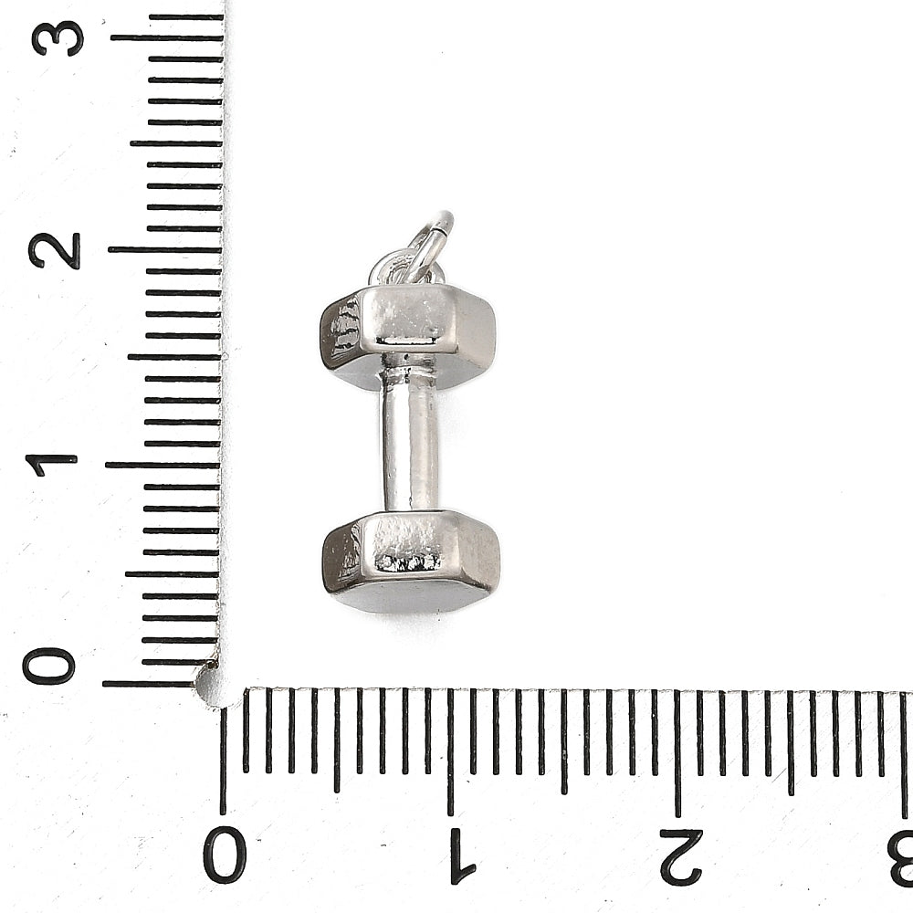 Silver Brass Dumbbell Charm