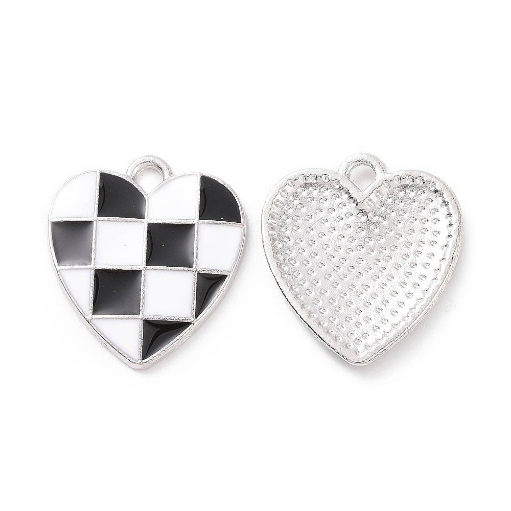 Alloy Black Checkered Heart Charm