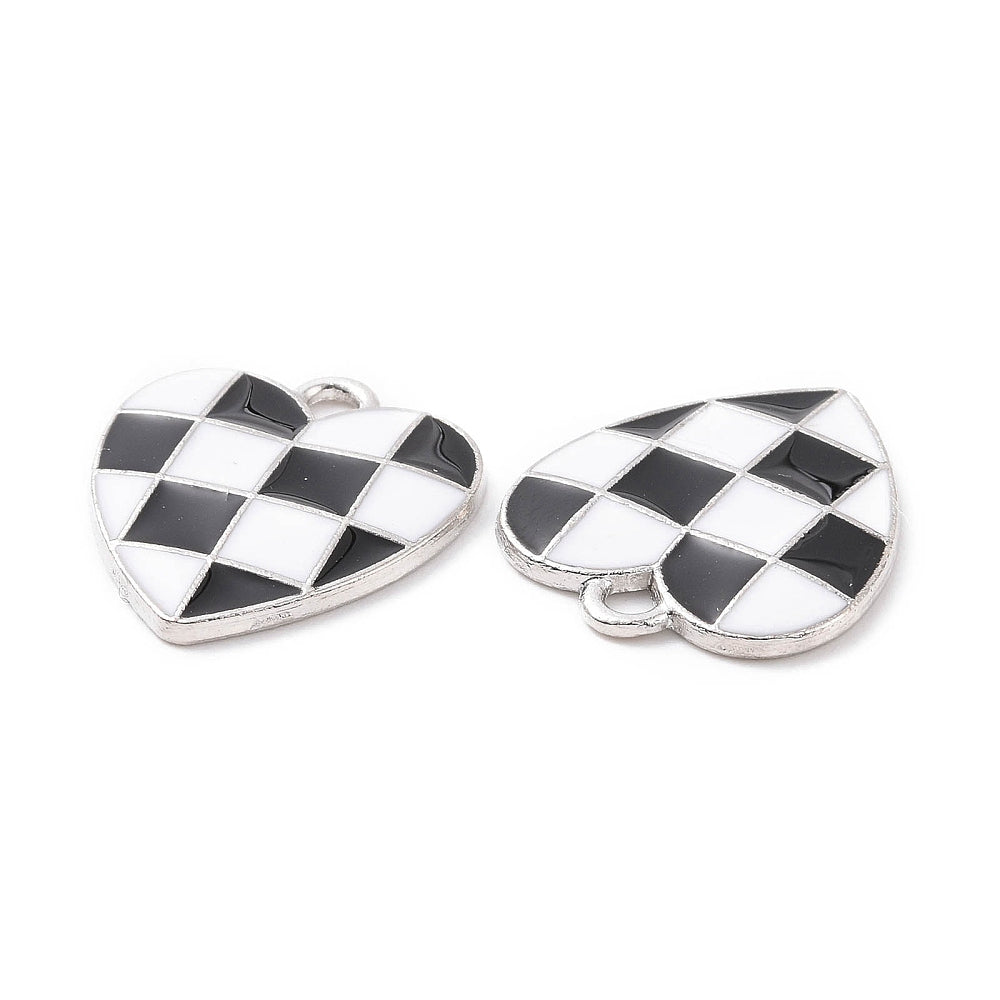 Alloy Black Checkered Heart Charm