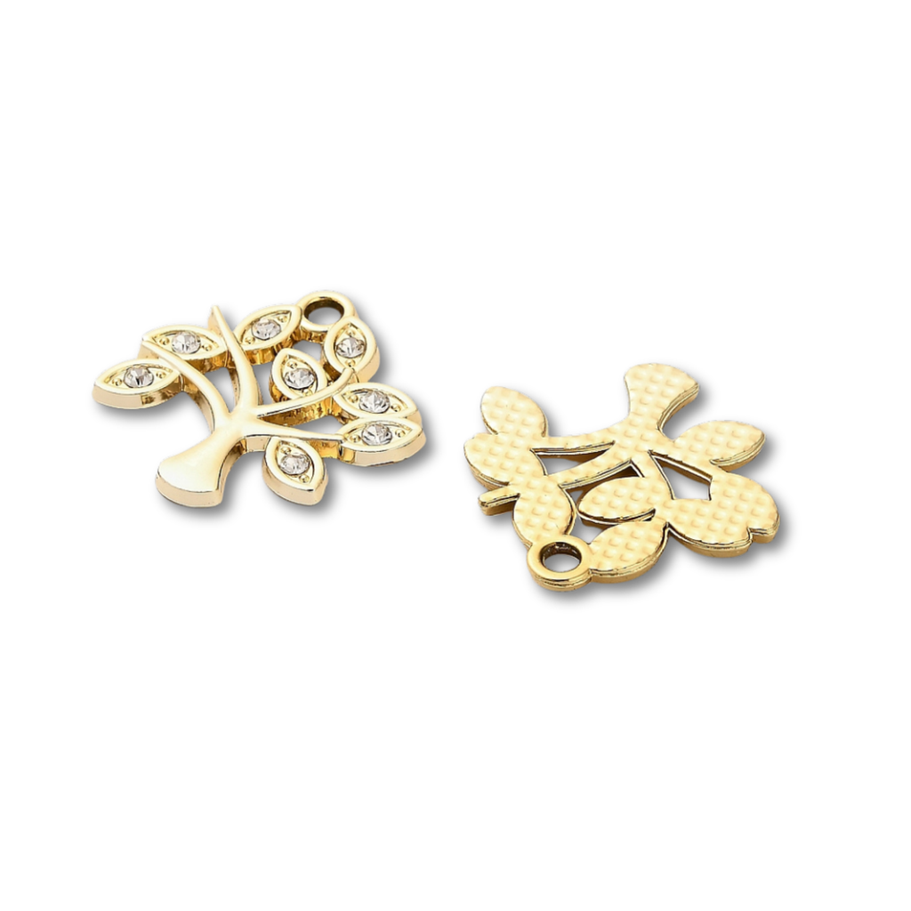 Gold Alloy Rhinestone Tree Charm