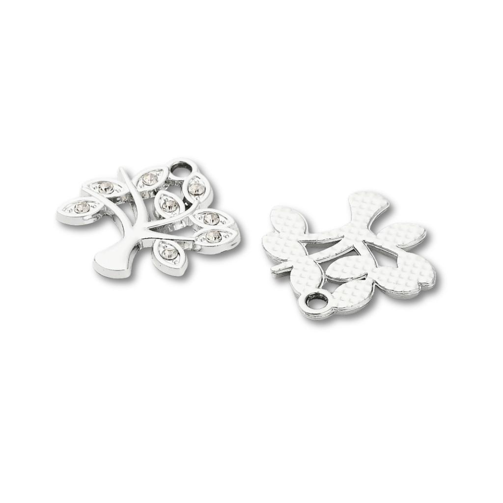 Silver Alloy Rhinestone Tree Charm