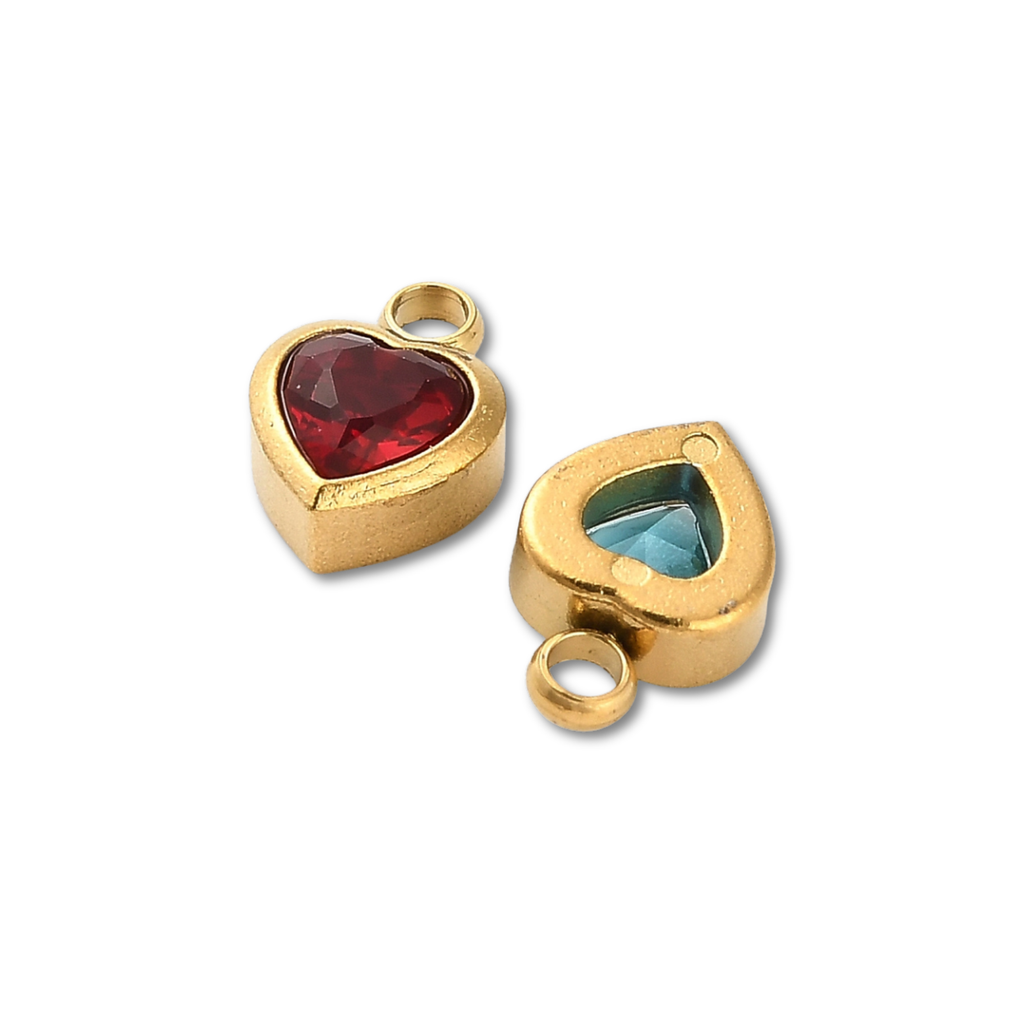 18k Gold PVD Stainless Steel Assorted Birthstone Heart Charm