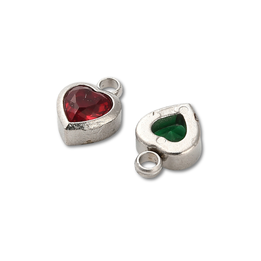 Stainless Steel Silver Assorted Birthstone Heart Charm