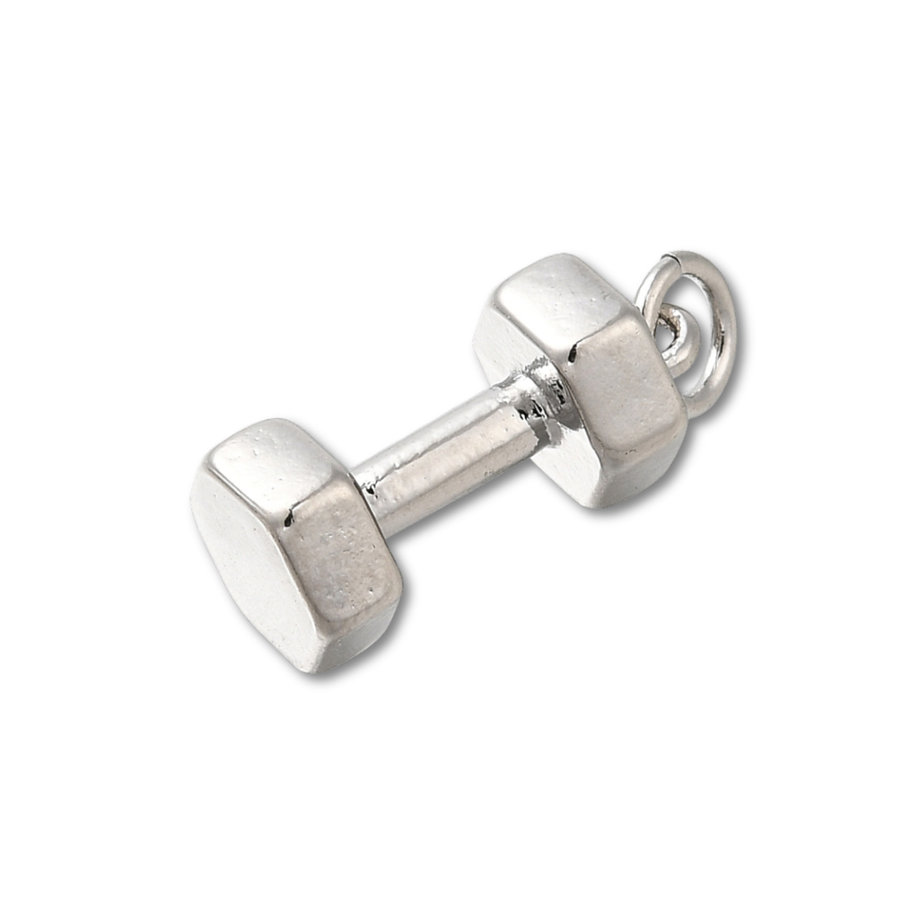 Silver Brass Dumbbell Charm