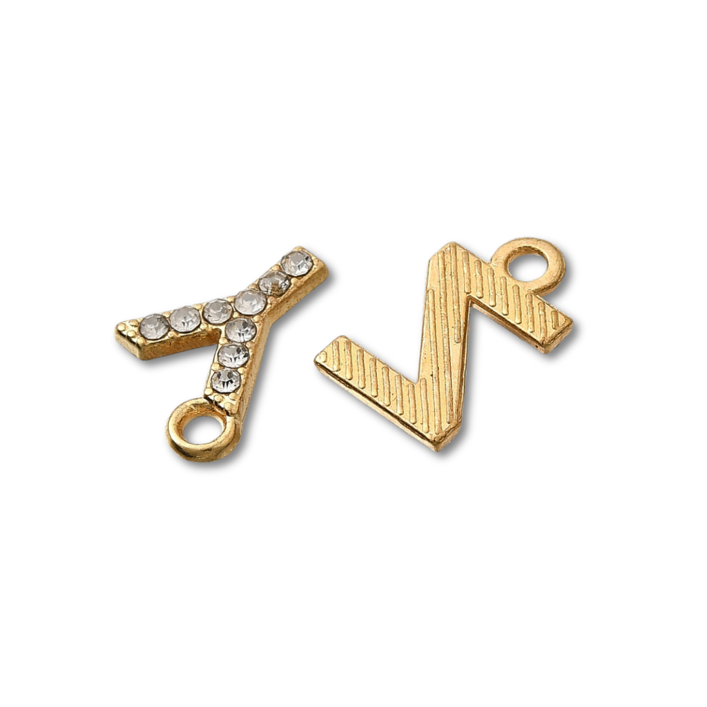 Gold Alloy Rhinestone Initial Charm Full Set