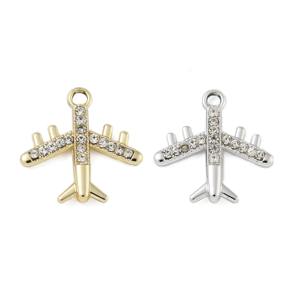 Alloy Rhinestone Airplane Charm