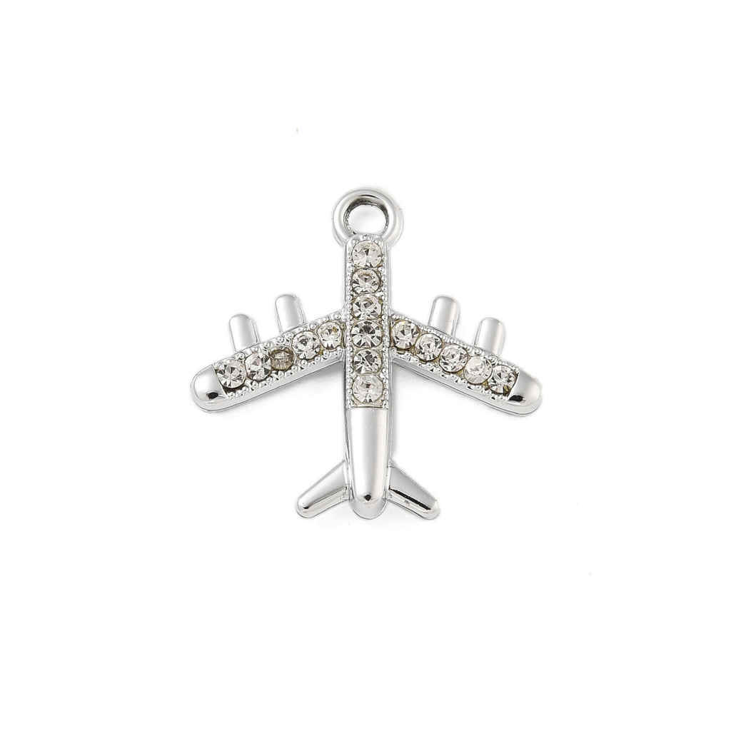 Alloy Rhinestone Airplane Charm