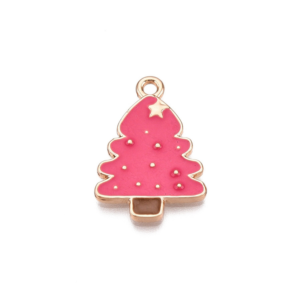 Gold Alloy Pink Christmas Tree Charm