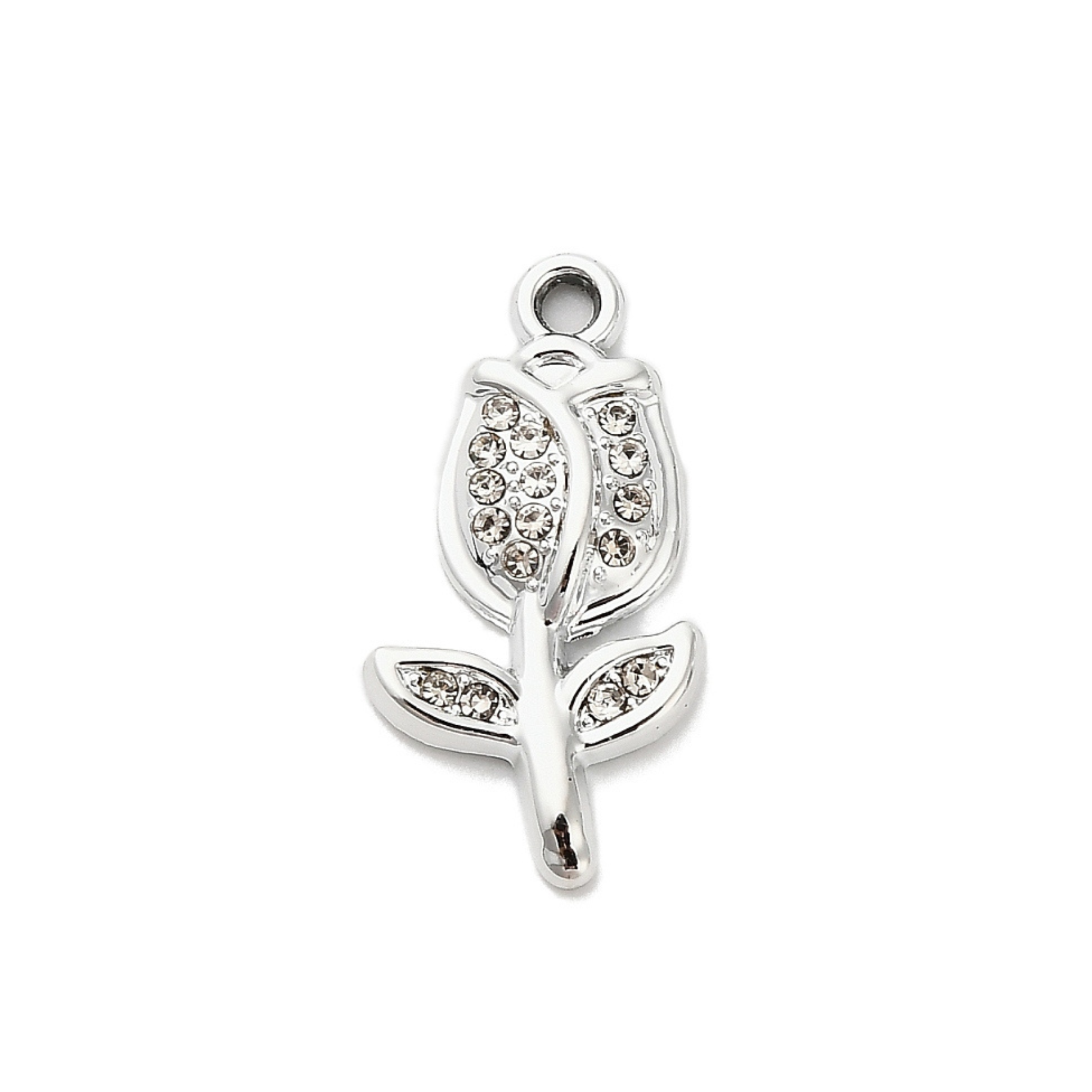 Alloy Rhinestone Rose Charm