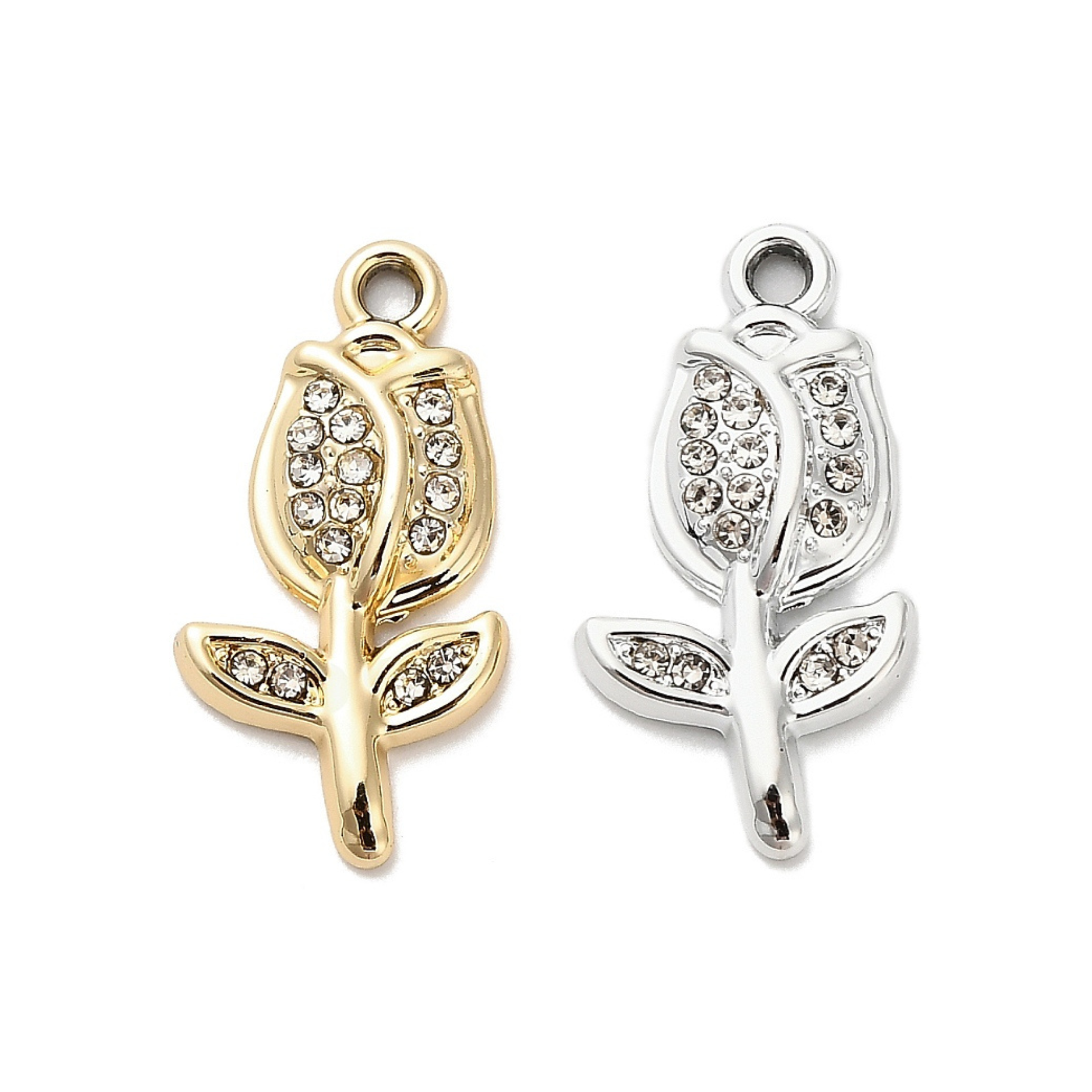 Alloy Rhinestone Rose Charm