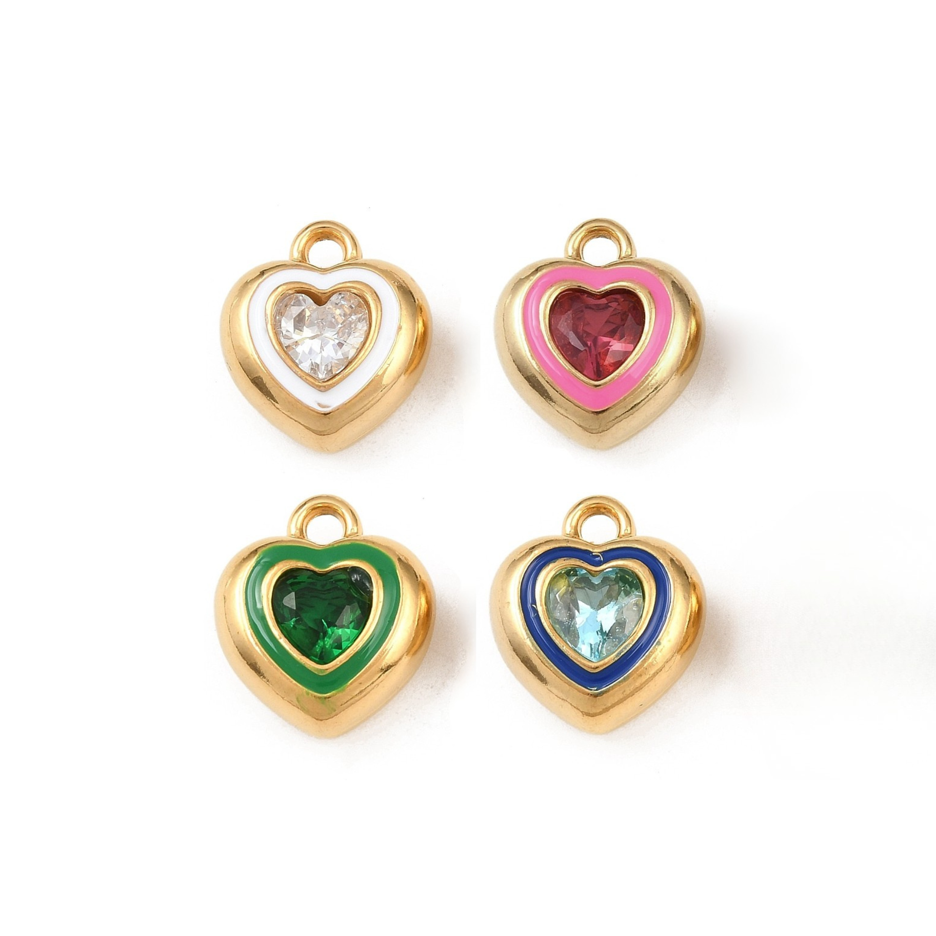 18k Gold PVD Stainless Steel Rhinestone Heart Charm