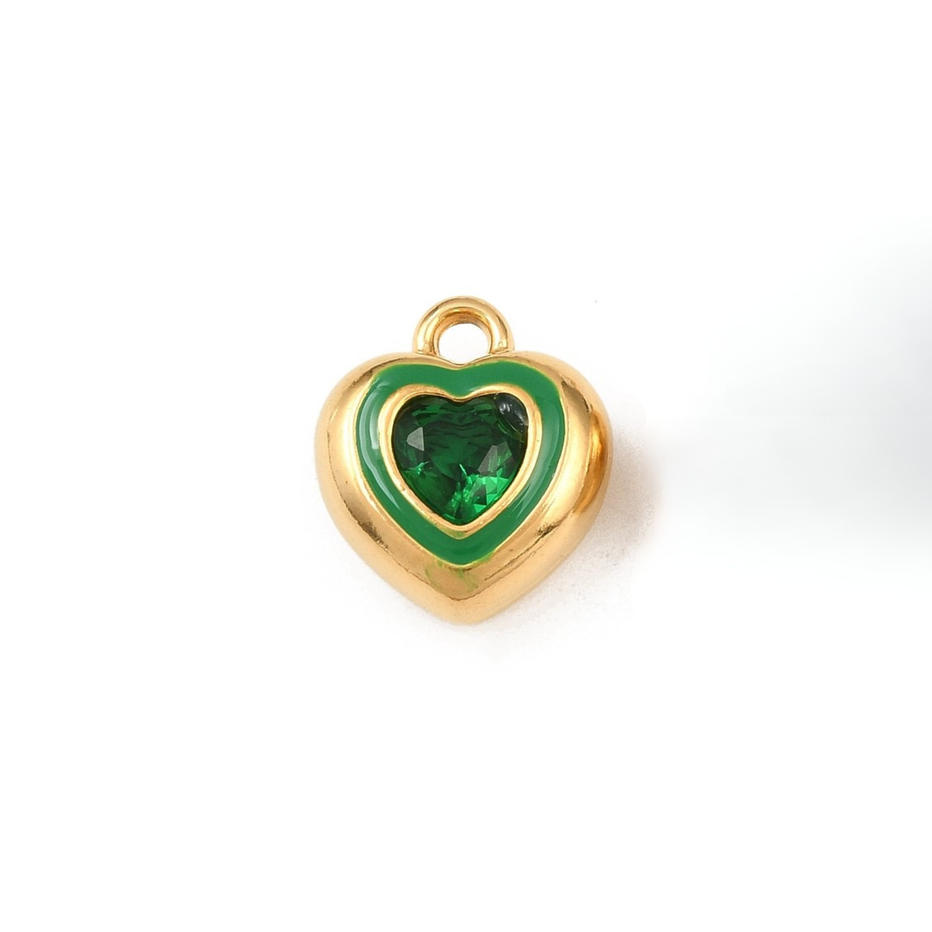 18k Gold PVD Stainless Steel Rhinestone Heart Charm