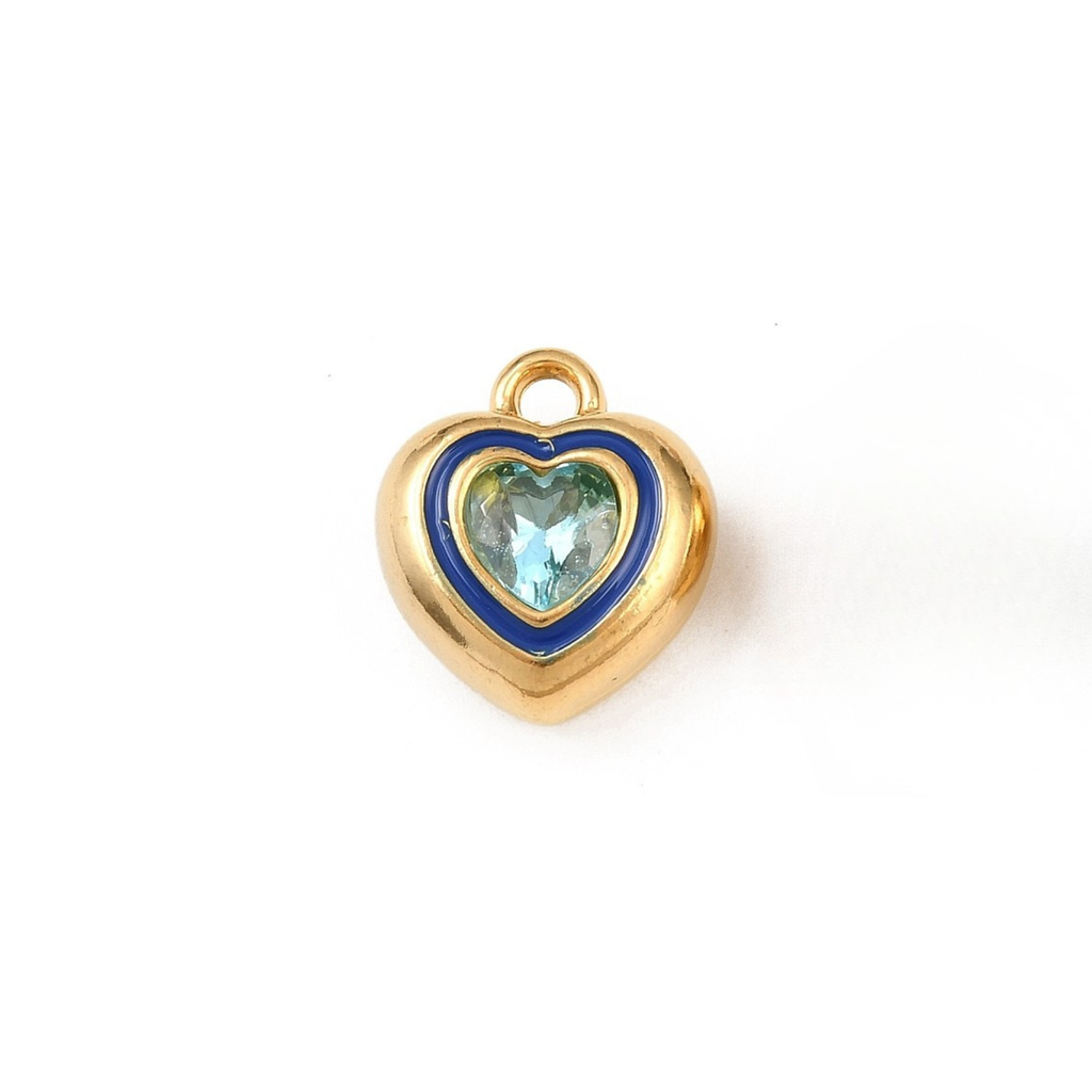 18k Gold PVD Stainless Steel Rhinestone Heart Charm