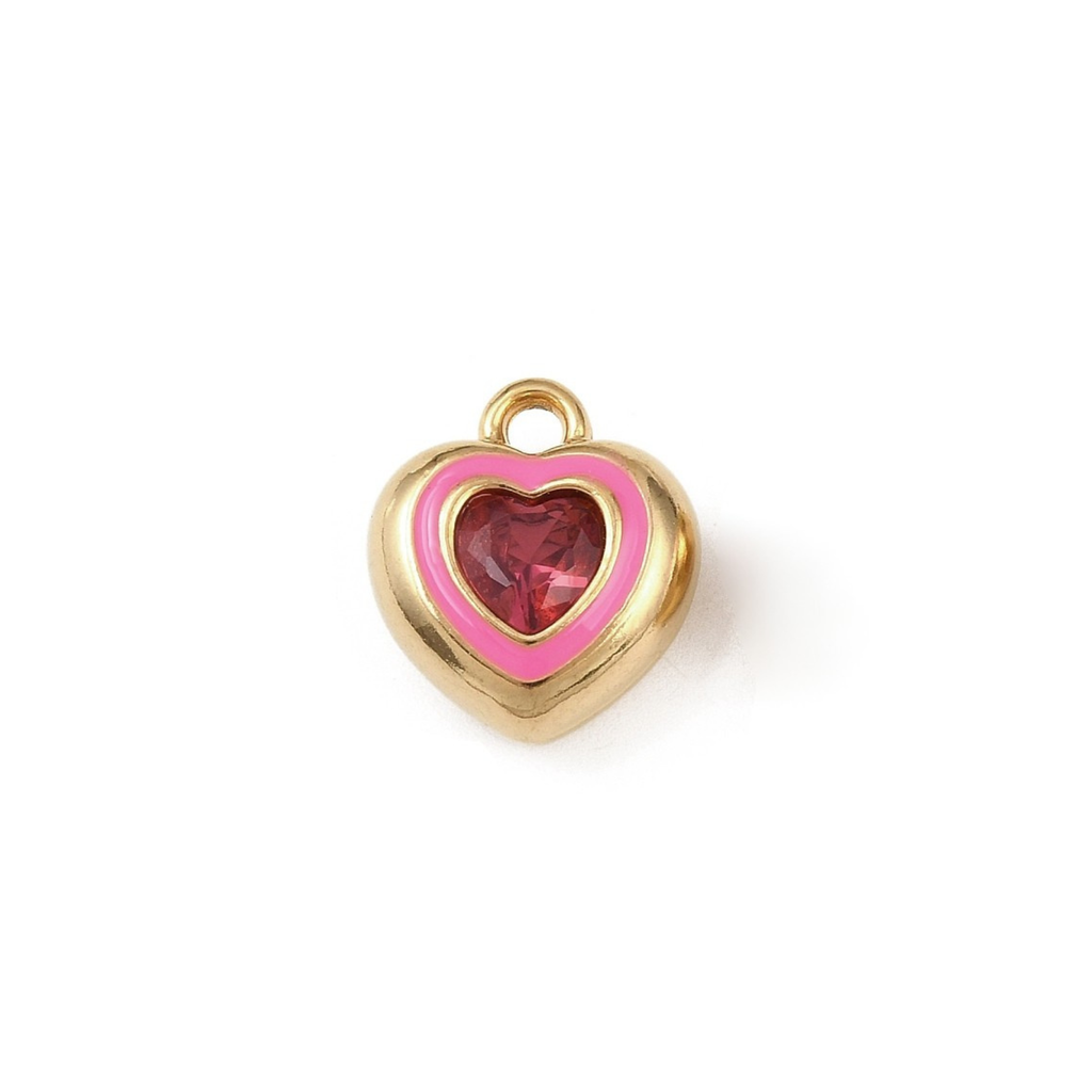 18k Gold PVD Stainless Steel Rhinestone Heart Charm