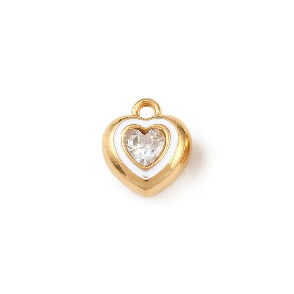 18k Gold PVD Stainless Steel Rhinestone Heart Charm