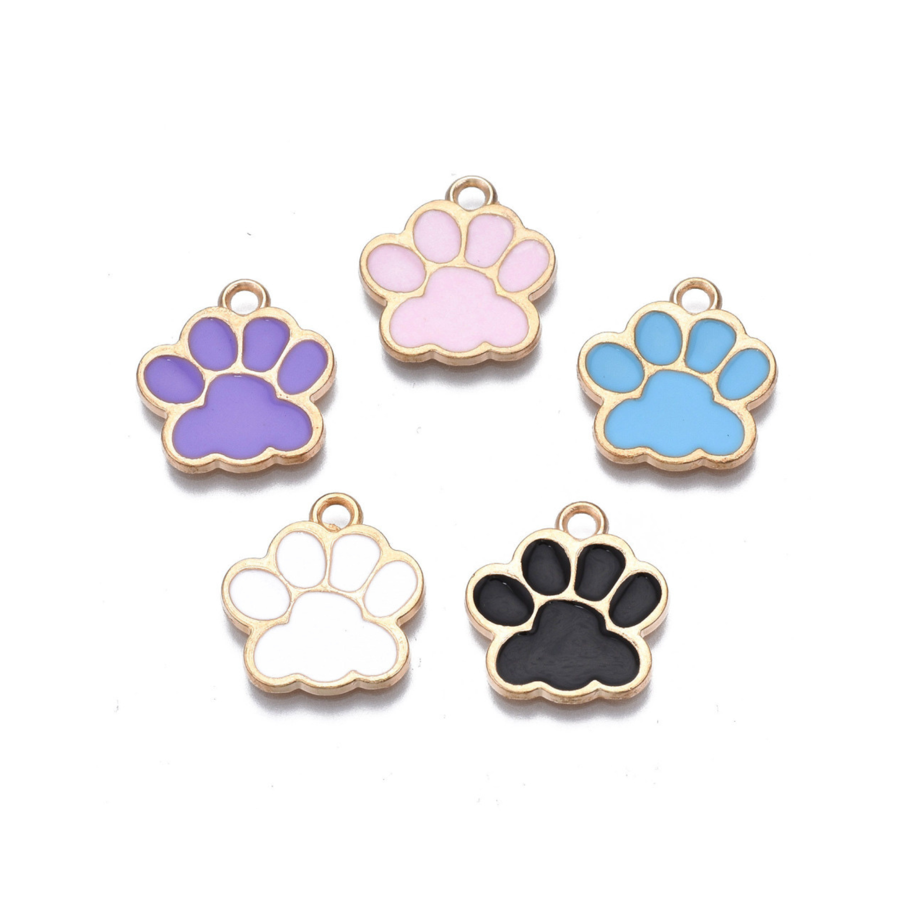Gold Alloy Colorful Paw Print Charm