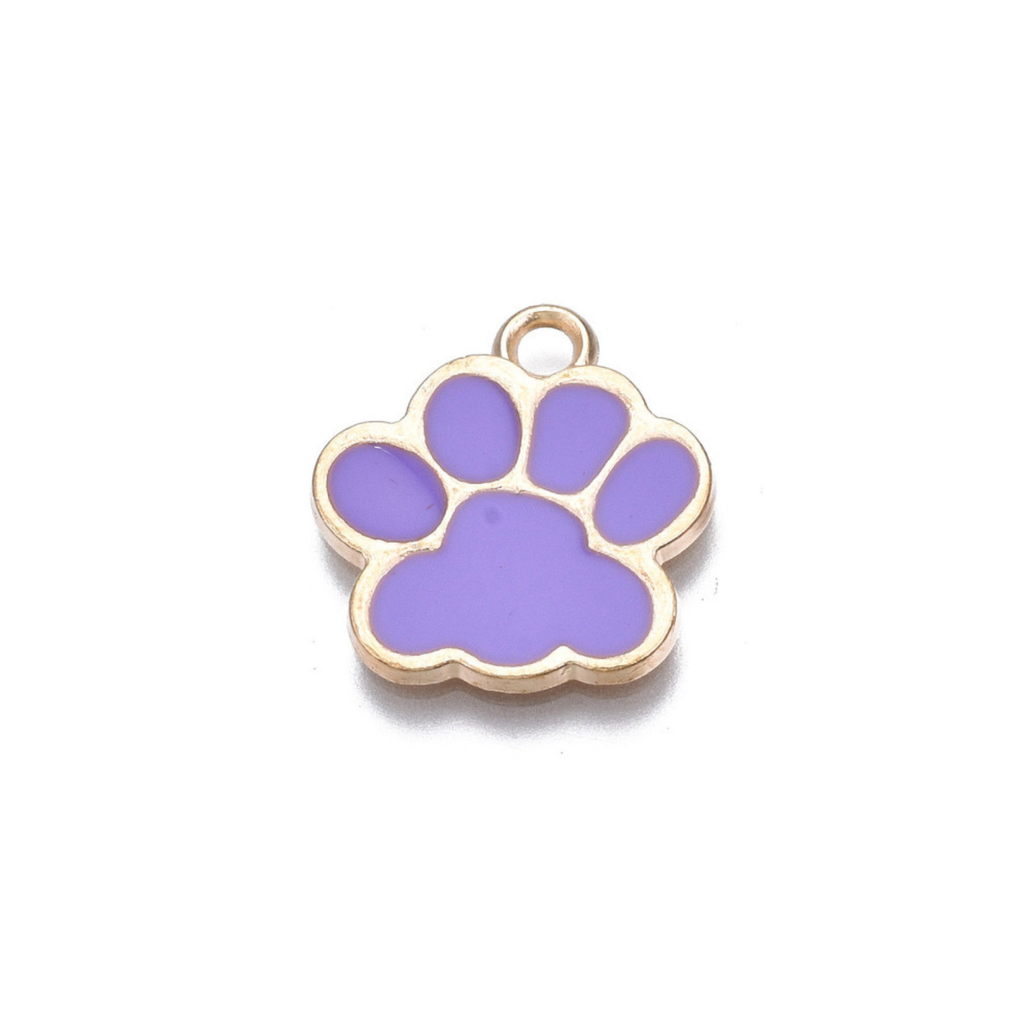 Gold Alloy Purple Paw Print Charm