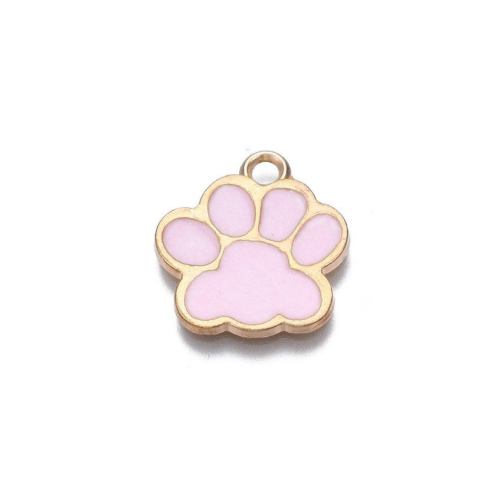Gold Alloy Pink Paw Print Charm