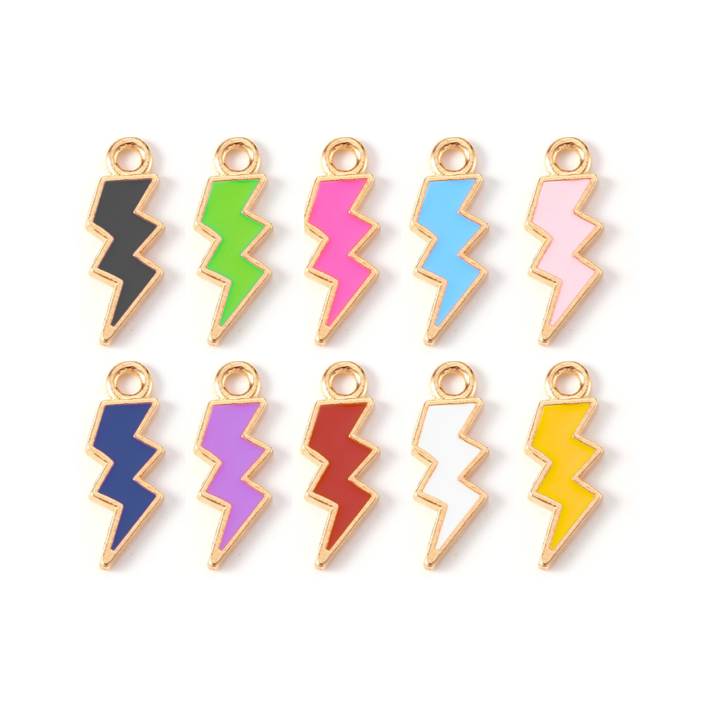 Gold Alloy Colorful Lightning Bolt Charm