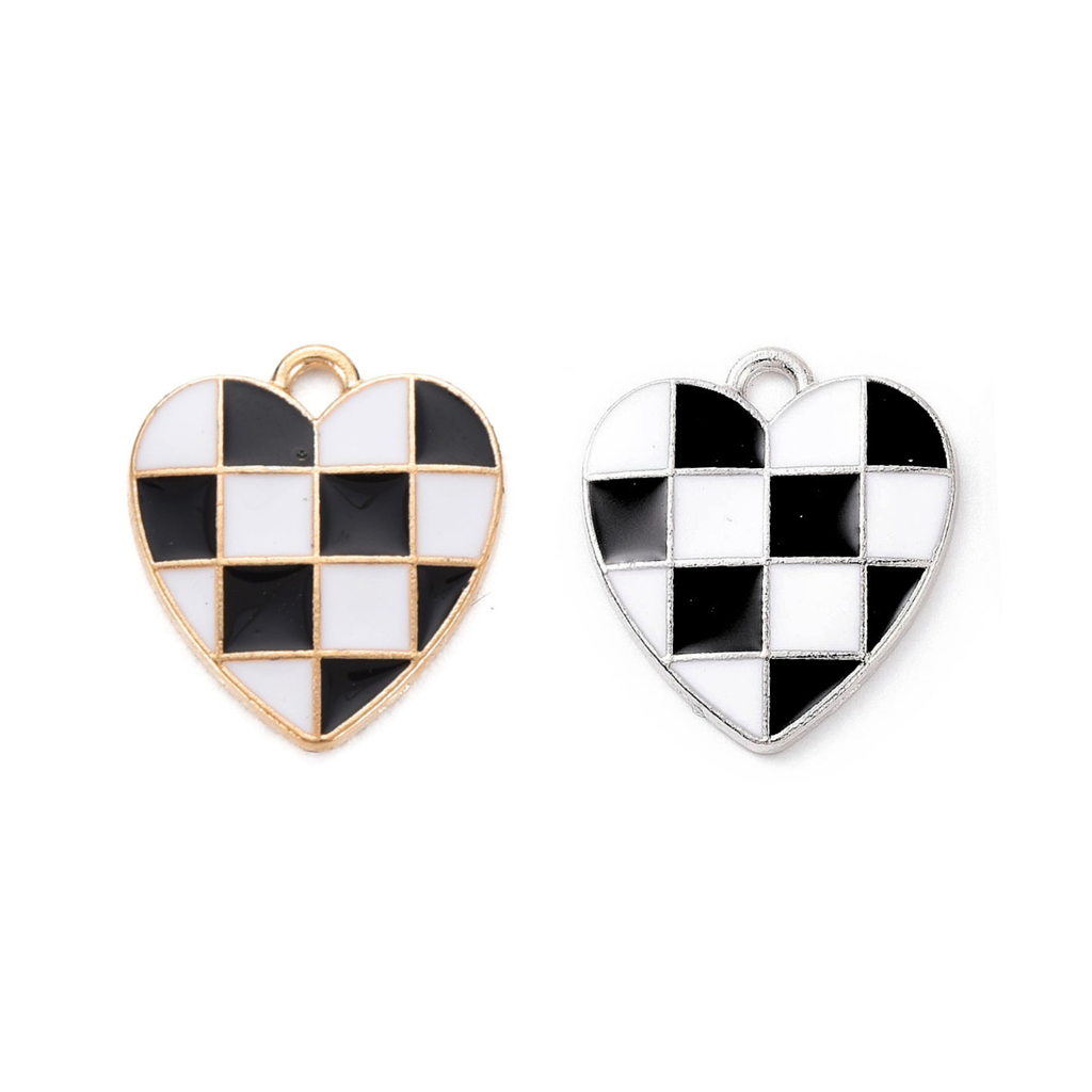 Alloy Black Checkered Heart Charm