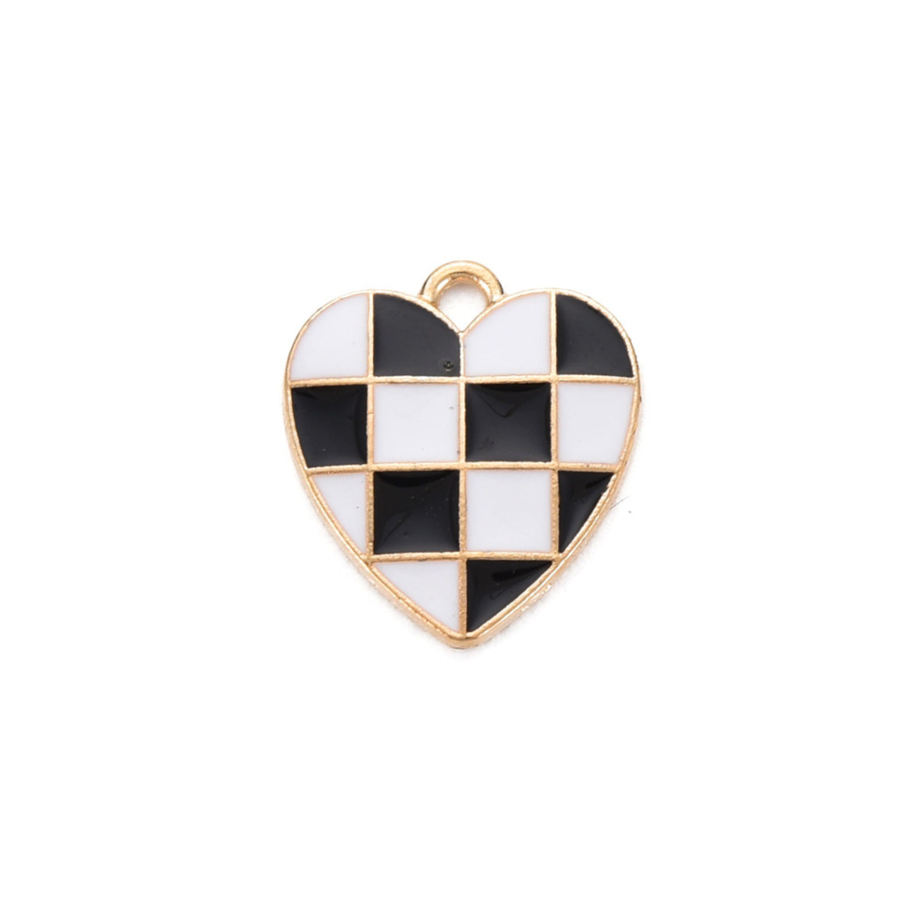 Alloy Black Checkered Heart Charm