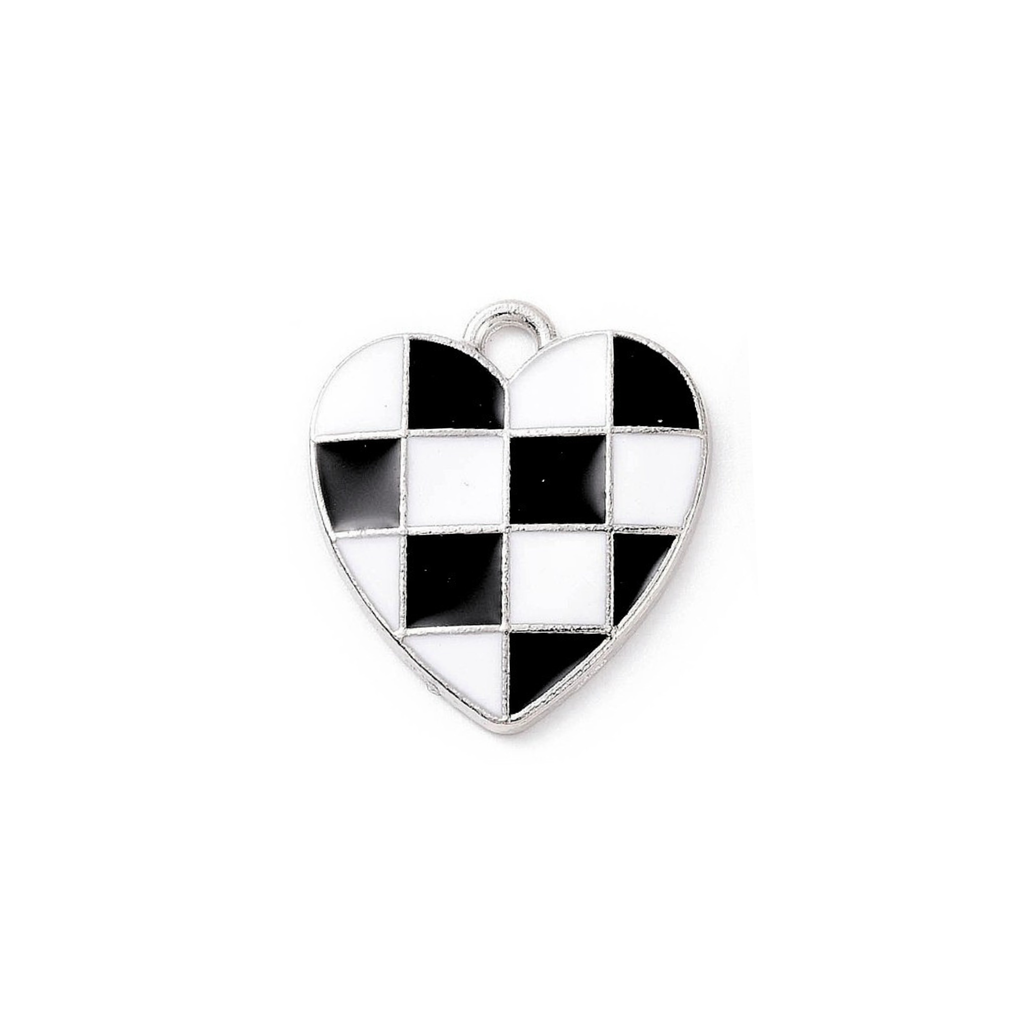 Alloy Black Checkered Heart Charm