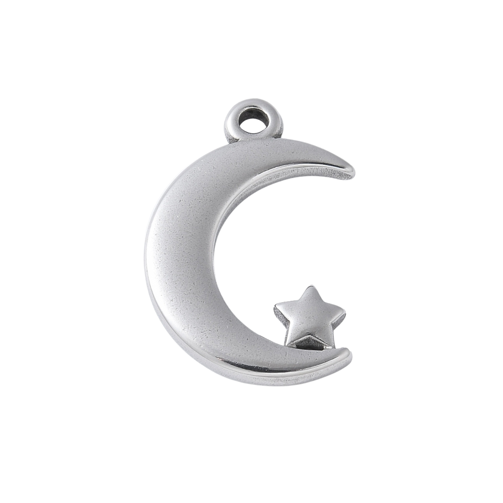 Silver Stainless Steel Moon Charm