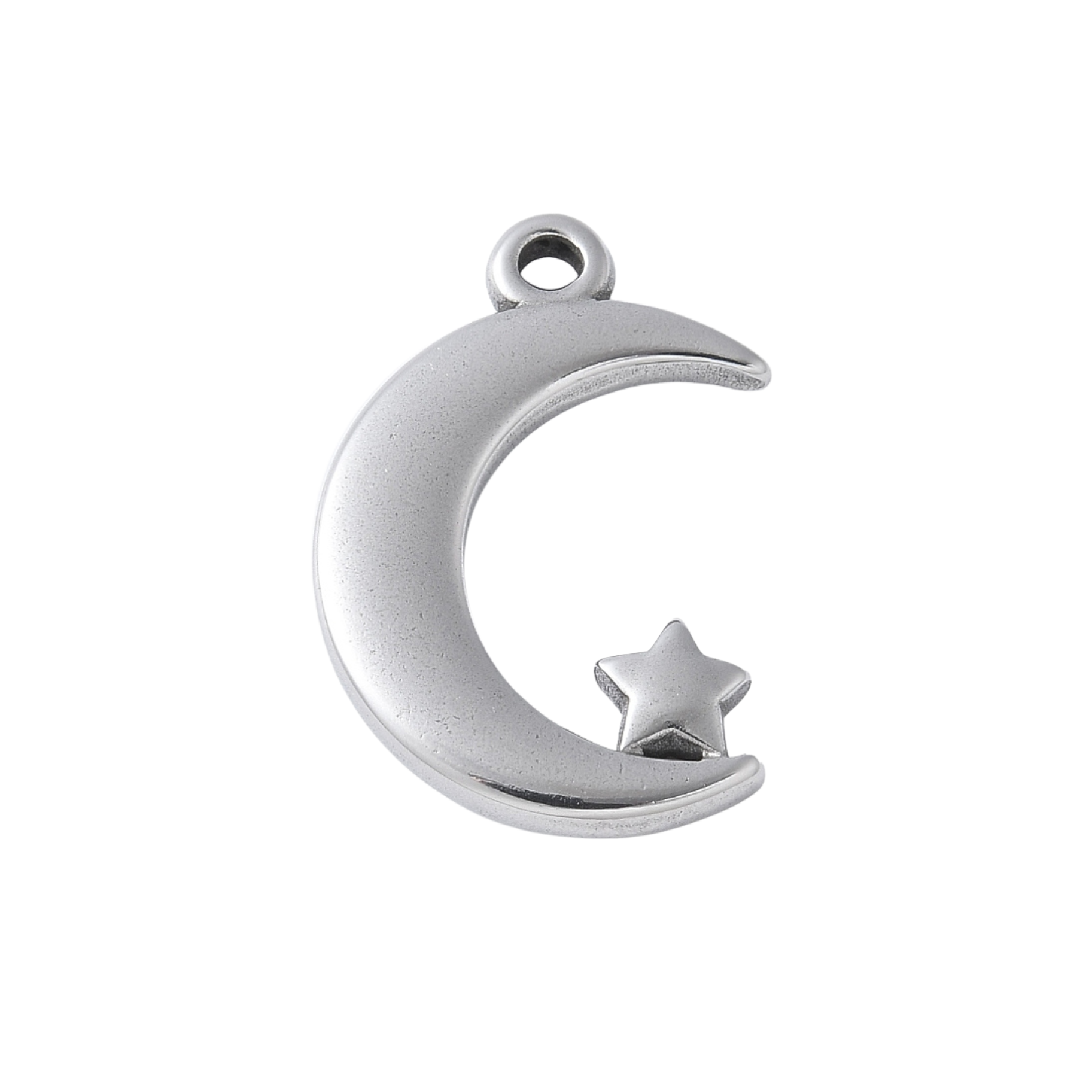Silver Stainless Steel Moon Charm