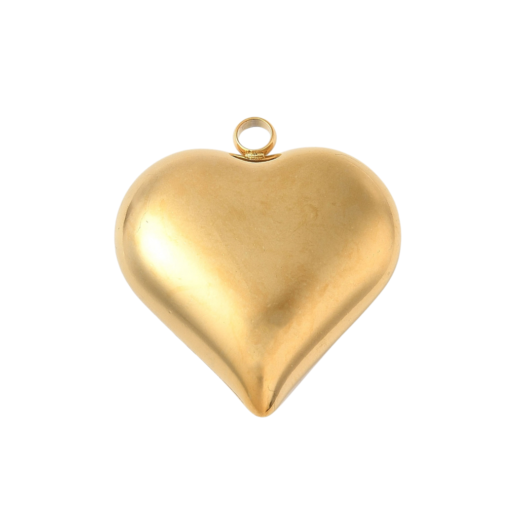 18k Gold PVD Stainless Steel Puff Heart Charm