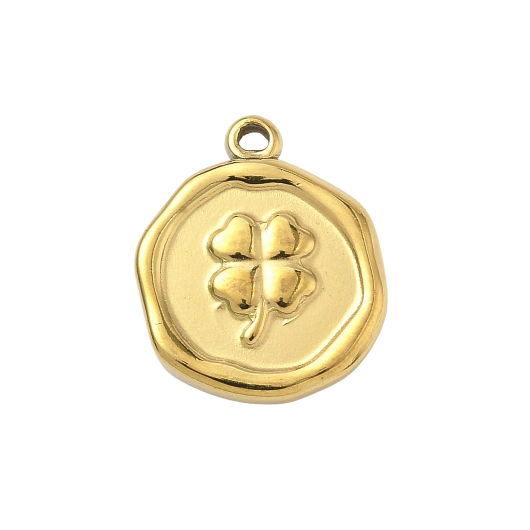 18k Gold PVD Stainless Steel Gold Round Clover Charm