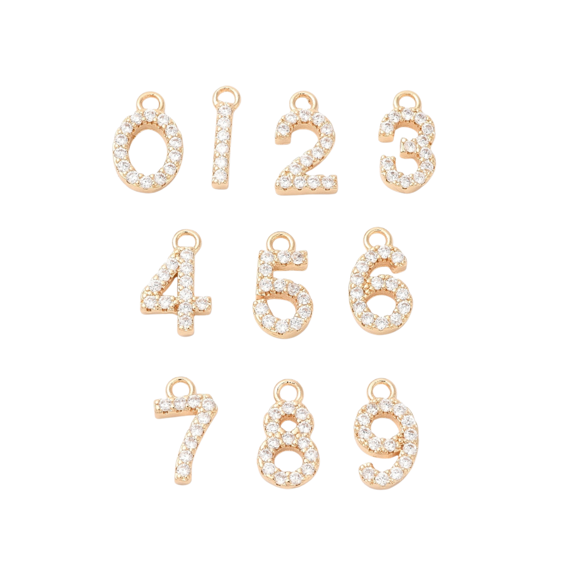 18k Gold Plated Brass Rhinestone Number Charm Full Set