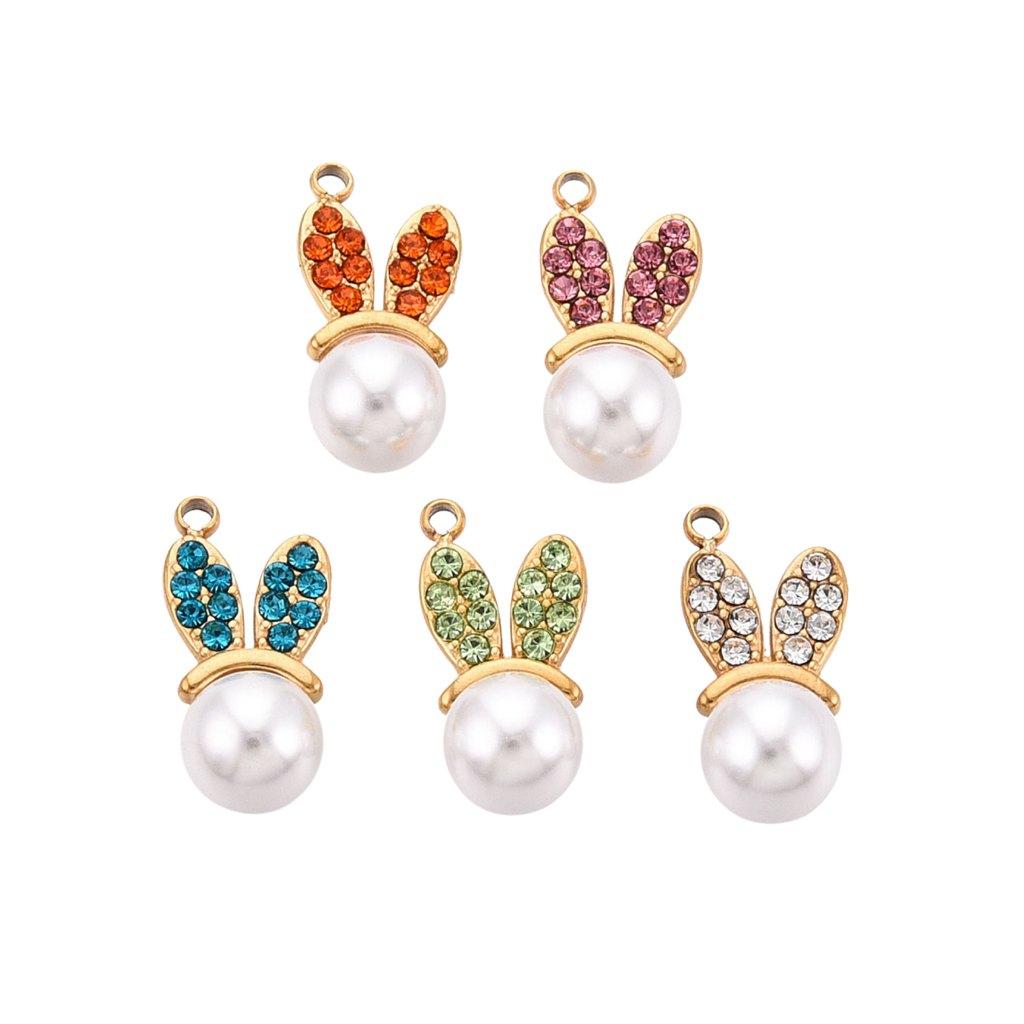 14k Gold Plated Stainless Steel Assorted Rhinestone Bunny Charm