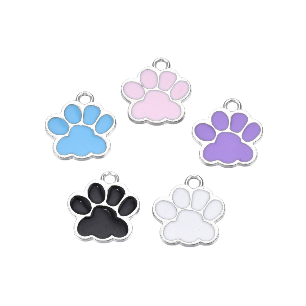 Silver Alloy Colorful Paw Print Charm