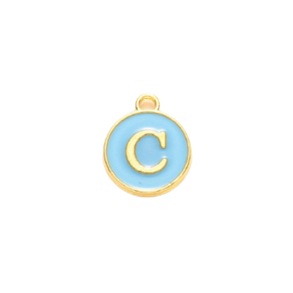 Gold Alloy Colorful Round Initial Charm Individual Letters