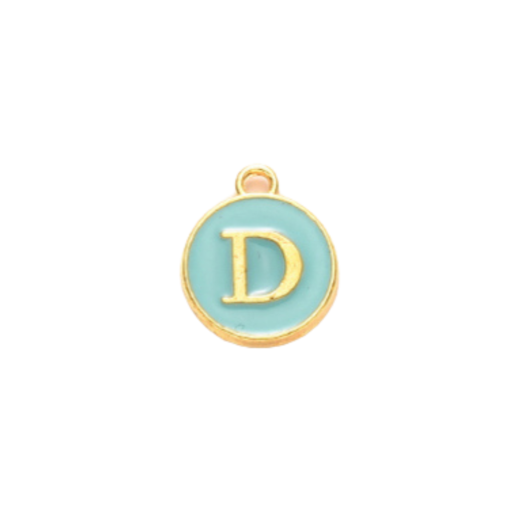 Gold Alloy Colorful Round Initial Charm Individual Letters