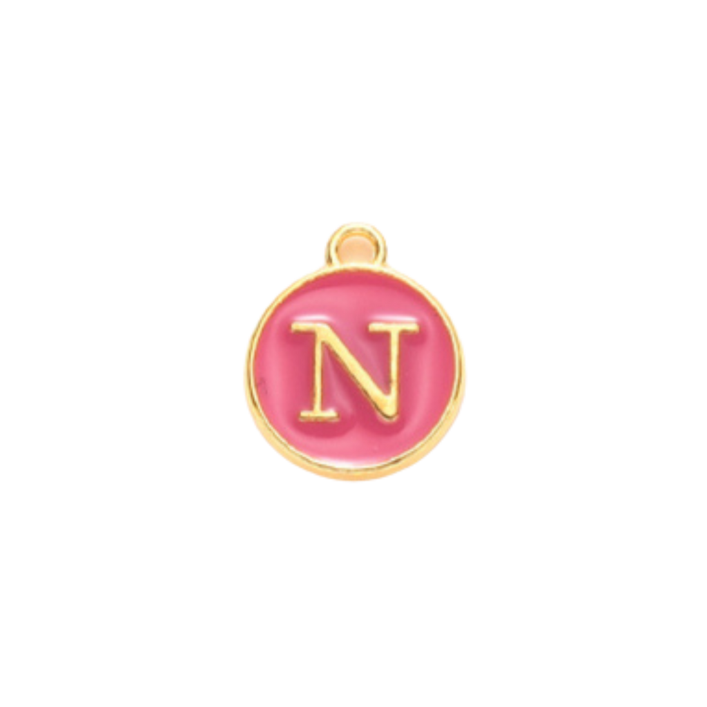 Gold Alloy Colorful Round Initial Charm Individual Letters
