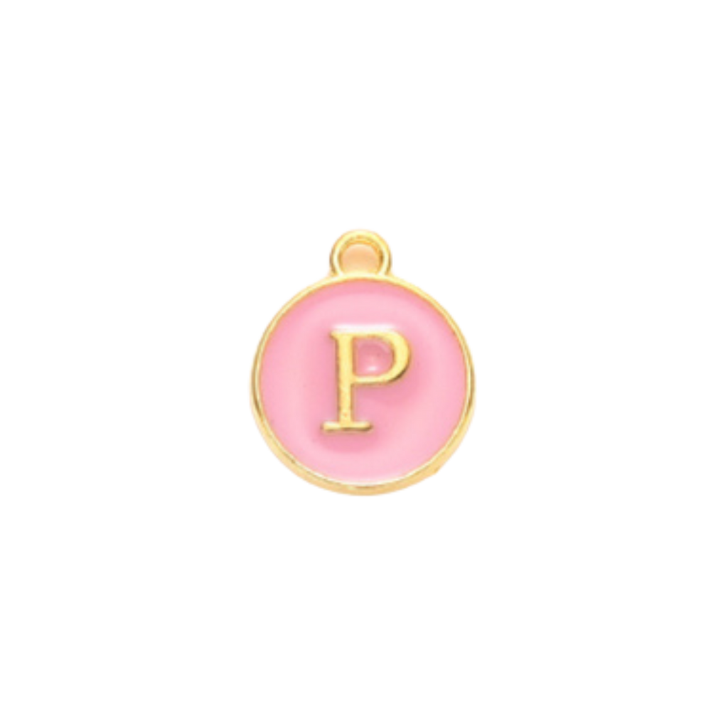 Gold Alloy Colorful Round Initial Charm Individual Letters